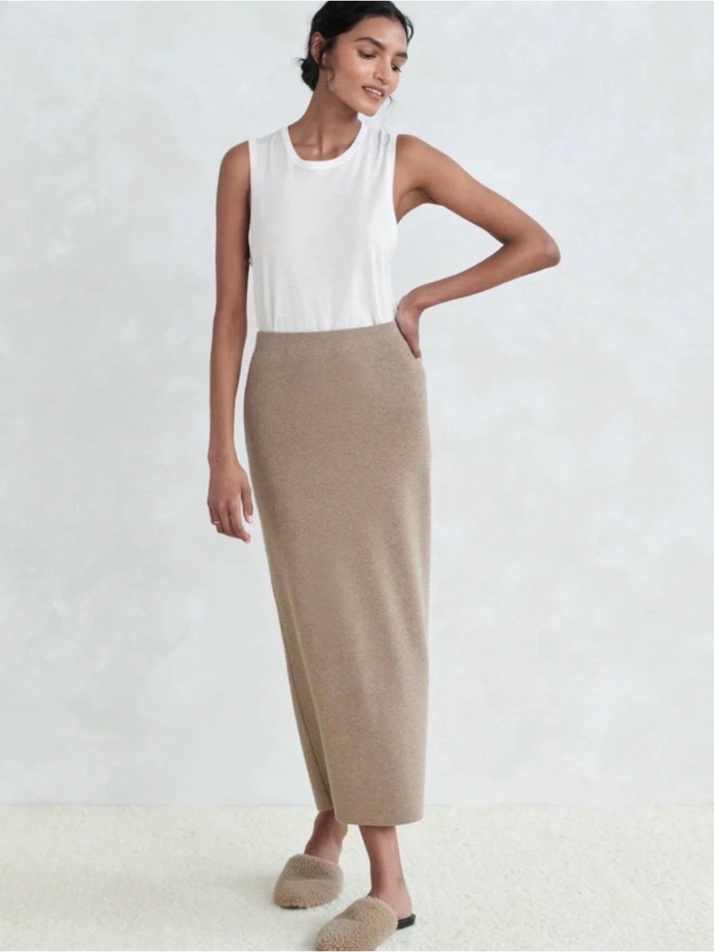 NWT Jenni Kayne Ludlow Ribbed Skirt In Taupe Sz M